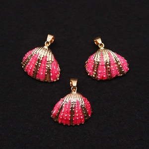 Three pink sea shell pendants with gold plated edges for DIY jewelry making and necklaces