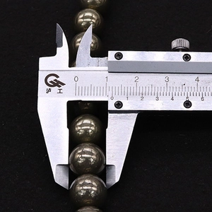 Detailed measurement of 8mm natural pyrite round beads with metallic brass gold shine