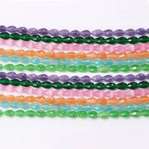 Cuentas de ojo de gato talladas en forma de gota de colores para la creación de joyas DIY artesanas