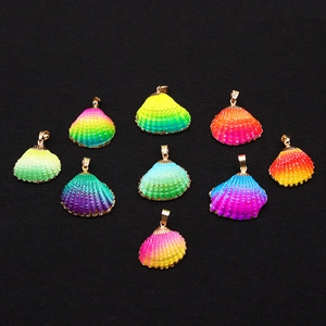 Electroplated Gold Edge Gradient Rainbow Scallop Shell Pendant Natural Sea Shell Charm For DIY Jewelry Making Accessories