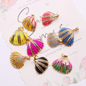 Set of eight colorful gold-edged shell pendants for DIY necklace and jewelry making