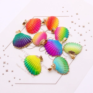 Rainbow gradient shell pendants with gold plated edges for DIY necklace jewelry making