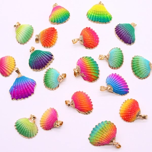 Colorful gradient seashell charms with gold plating and radial texture for DIY jewelry making