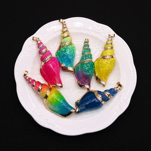Set of 6 colorful spiral sea shell pendants with gold plated edges for DIY jewelry making