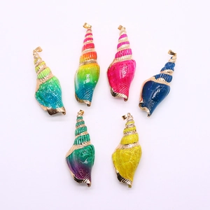 Levendige vergulde schelpenhangers in regenboog-, blauwe en roze kleuren voor sieraden
