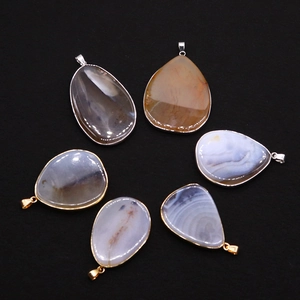 Natural Stone Water Drop Pendant Striped Agate Electroplated Edge Charms For DIY Jewelry Making Accessories Handmade Findings