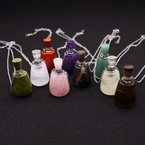 Natural Stone Perfume Bottle Pendant Necklace Amethyst Tiger Eye Refillable Essential Oil Aromatherapy Jewelry For Women Men
