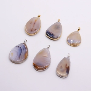 Teardrop striped agate pendants with gold and silver plated edges for DIY jewelry