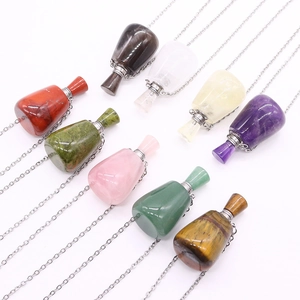 Natural gemstone essential oil bottle necklaces in amethyst and tiger eye stone