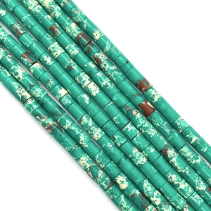 Perles cylindriques en pierre empereur 4x4mm bleu sarcelle avec texture marbrée pour bijoux