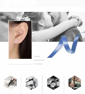 Detail of flower stud earrings featuring purple zircon and matte white petals for women