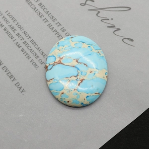 Polished oval blue turquoise stone bead with natural webbed pattern for DIY jewelry making