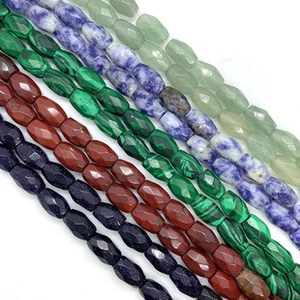 Faceted barrel natural stone beads including malachite and jasper for DIY jewelry