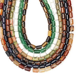 Polished 6x10mm cylinder tiger eye and white turquoise gemstone beads for DIY jewelry