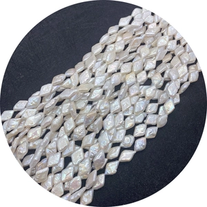 Natural 10x15mm rhombus-shaped baroque freshwater pearls in creamy white for jewelry making