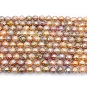 Fili di perle d'acqua dolce naturali 9-10mm barocche in rosa, oro e bianco