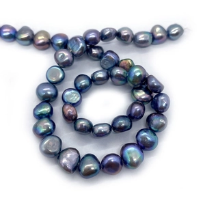 Natural freshwater pearl strand with peacock purple metallic luster for DIY jewelry