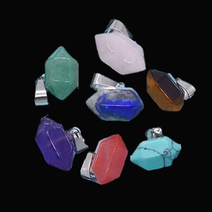 Natural Stone Double Pointed Hexagonal Prism Pendant For DIY Necklace Jewelry Making Alloy Gemstone Pendant Accessories