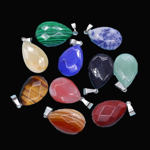 Faceted Natural Stone Teardrop Pendant Flat Waterdrop Semi Precious Gemstone For DIY Necklace Jewelry Making Polished Accessories