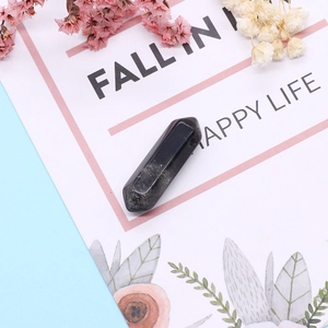 Polished black natural stone hexagonal prism crystal pendant for DIY necklace making