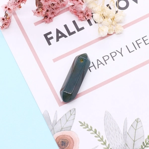 Natural malachite hexagonal prism stone pendant with floral card background