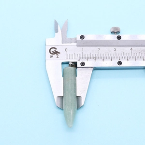 Green natural crystal pendant measured with calipers, 38mm long pointed column shape