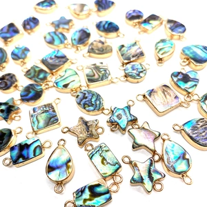 Natural abalone shell charm set with teardrop heart star shapes and gold plating