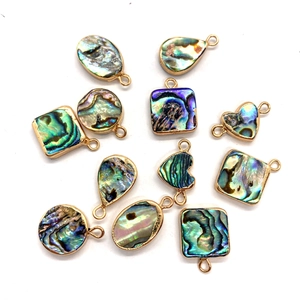 Natural abalone shell pendants with gold-plated alloy frames in various geometric shapes