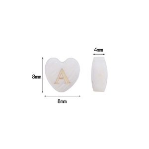 Perles de nacre en cœur avec lettre A dorée pour création bijoux DIY taille 8mm