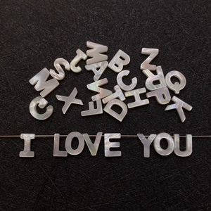 Natural white mother of pearl alphabet beads for DIY necklace jewelry making with iridescent glow