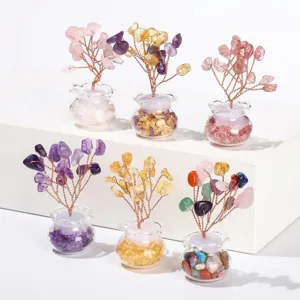 Mini arbre de fortune artisanal en cristal naturel avec base en verre pour la déco