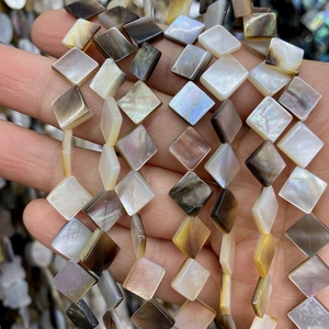 Close-up of square iridescent mother of pearl shell beads for jewelry making
