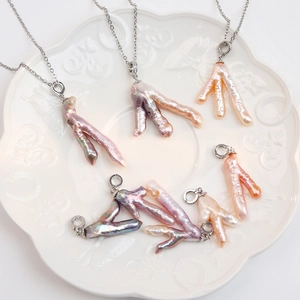 Ciondolo in Perla d'Acqua Dolce Barocca Naturale a Forma Ramificata Con Argento Sterling 925 per Creazione Gioielli DIY