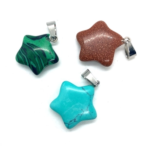 Five-pointed star gemstone pendants set with Blue Sandstone and Malachite style finish