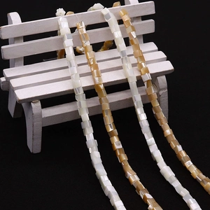 Natural mother of pearl square beads in white and golden brown for DIY jewelry necklaces