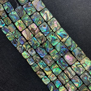 Natural rectangular abalone shell beads with iridescent textures for DIY jewelry making