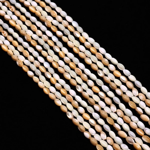 Natural 4x8mm rice-shaped shell beads with pearlescent luster for DIY jewelry making