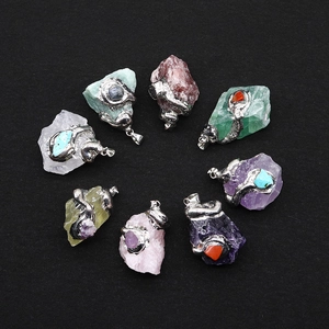 Natural Raw Stone Pendants Irregular Crystal Wrapped Alloy Charms For DIY Necklace Jewelry Making Men Women Gift