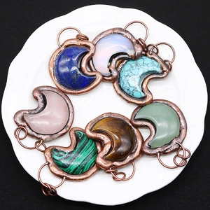 Lapis lazuli and tiger eye moon stone pendants with gold plated edges for DIY jewelry