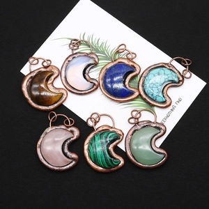 Set of 7 crescent moon natural stone pendants with copper plating for DIY jewelry making
