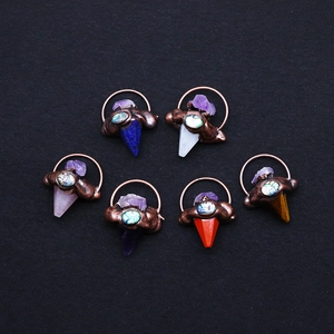 Boheems Natuursteen Pijlpunt Hanger Vintage Koper Amethist Abalone Schelp Kristal Charm Voor DIY Ketting Sieraden Maken