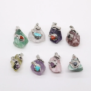 Handmade irregular natural gemstone pendants with silver plating and assorted minerals