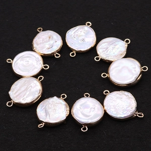 Natural Freshwater Pearl Baroque Button Bead Double Loop Connector Gold Plated Copper Round Pendant For DIY Jewelry Making Necklaces Bracelets