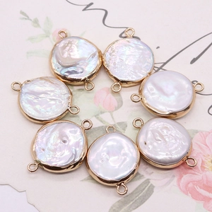 Natural freshwater pearl round connectors with gold plated frame for DIY jewelry making