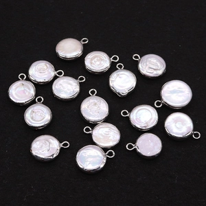 Colgante de Perla de Agua Dulce Natural Con Borde de Cobre Galvanizado Perla de Botón Plana Redonda Para Accesorios de Joyería DIY