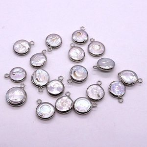 Natural round freshwater pearl pendants with silver plated edges for DIY jewelry making