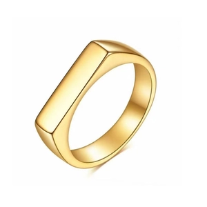 Minimalist gold square signet ring with smooth flat surface for a modern neutral look