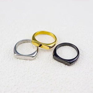 Minimalist Signet Ring Titanium Steel Rectangular Flat Top Geometric Polished Band Jewelry For Men Women