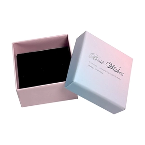 Boîte à bijoux carrée dégradé bleu et rose avec inscription Best Wishes argentée