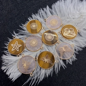 Natural tiger eye and rose quartz stone connectors with gold plated filigree designs